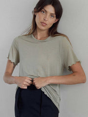 The Weft Fine Knit Slouchy Tee Hazy Olive Green Lettuce Edge Sheer Meadow Store