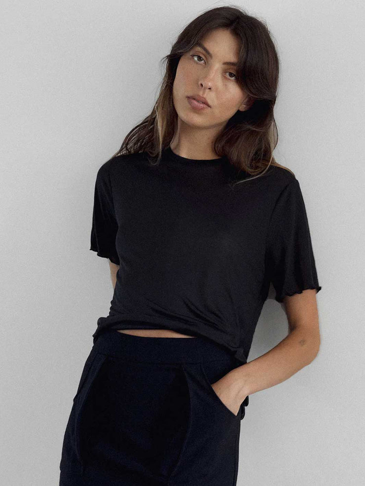 The Weft Fine Knit Slouch Tee Black Meadow Store