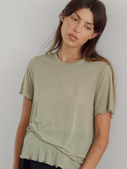The Weft Fine Knit Slouchy Tee Hazy Olive Green Lettuce Edge Sheer Meadow Store