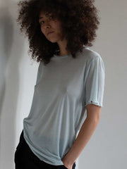 The Weft Fine Knit Slouchy Tee Tencel Sky Blue Meadow Store Sheer