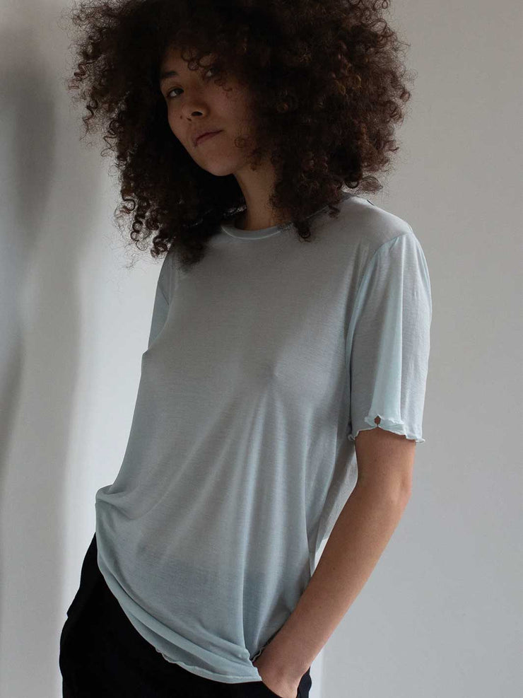 The Weft Fine Knit Slouchy Tee Tencel Sky Blue Meadow Store Sheer