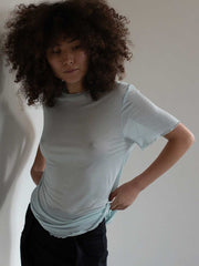 The Weft Fine Knit Slouchy Tee Tencel Sky Blue Meadow Store Sheer