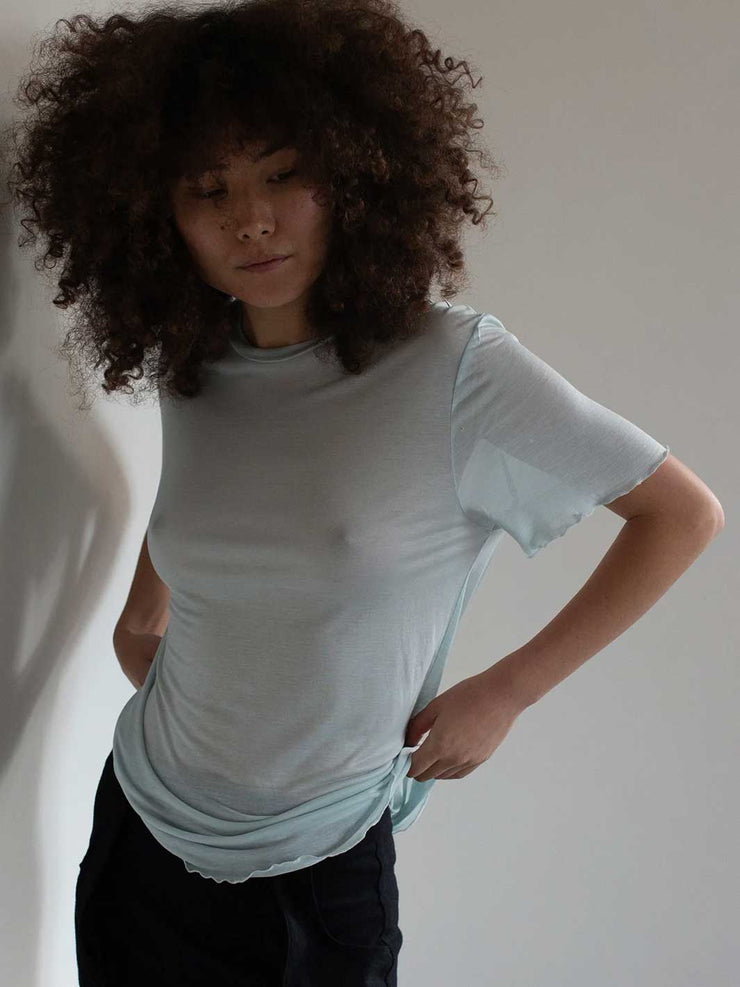 The Weft Fine Knit Slouchy Tee Tencel Sky Blue Meadow Store Sheer