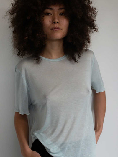 The Weft Fine Knit Slouchy Tee Tencel Sky Blue Meadow Store Sheer