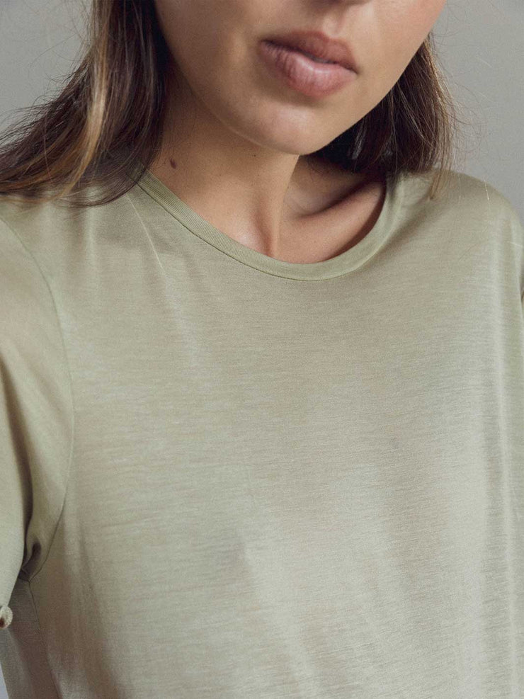 The Weft Fine Knit Slouchy Tee Hazy Olive Green Lettuce Edge Sheer Meadow Store