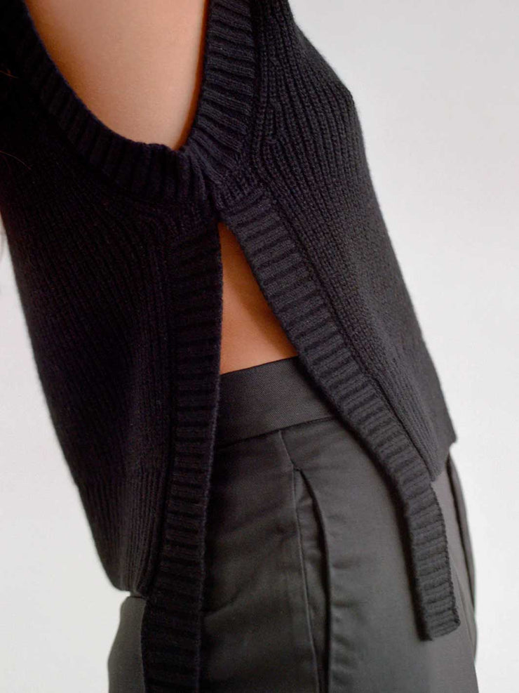 The Weft Ines Merino Wool Vest Black Meadow Store