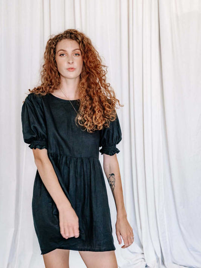 Hall Store Minnie Black Linen Dress Front Ethical Linen Clothing Meadow Store