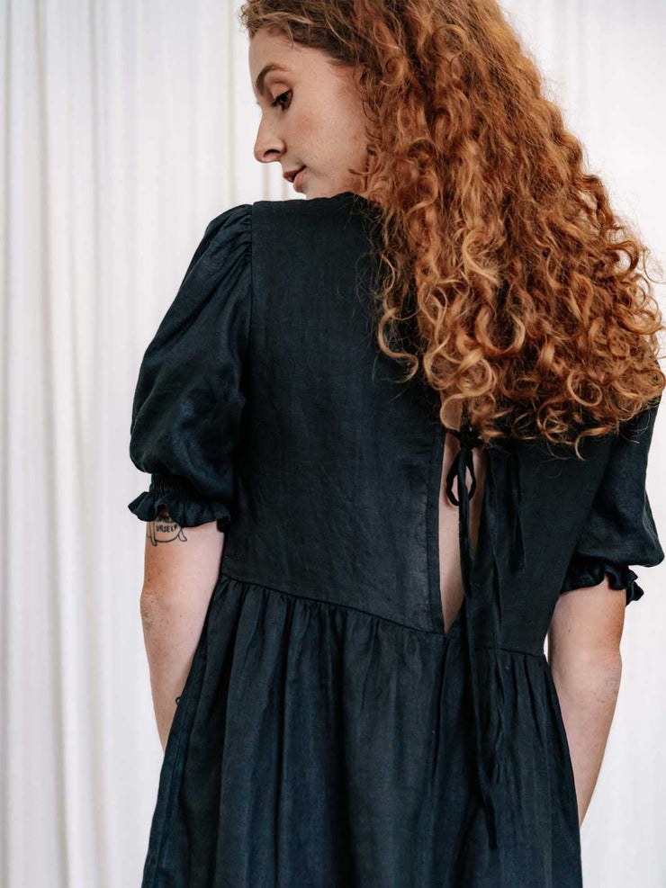 Hall Store Minnie Black Linen Dress Back Ethical Line Clothing Meadow Store