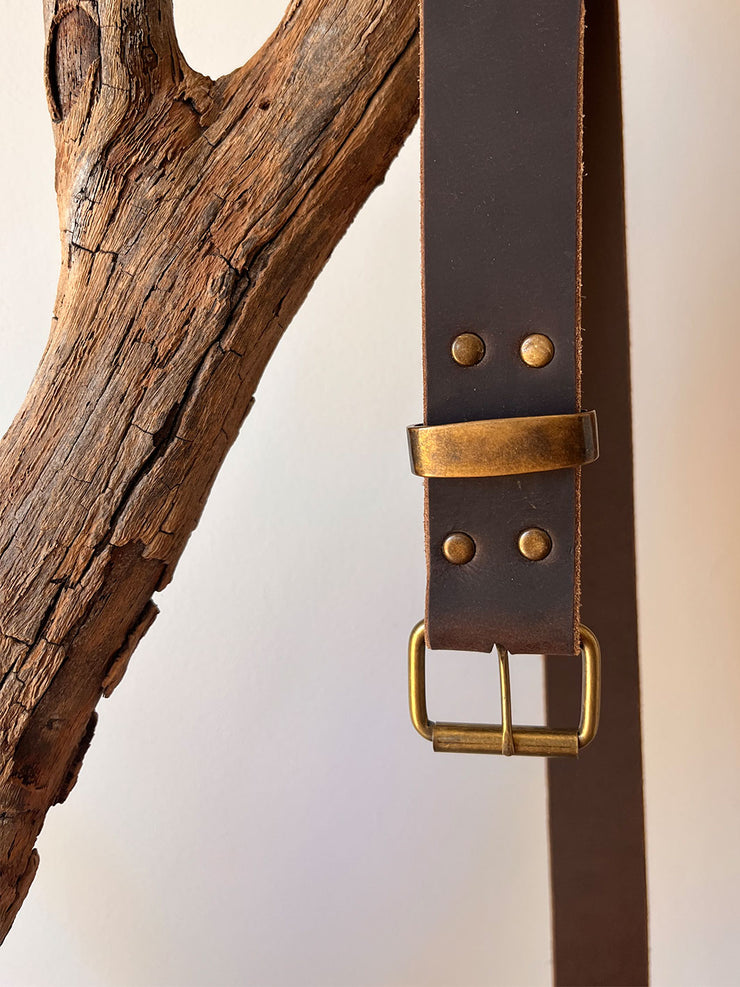 Handmade Brown Leather Belt Made in the Snowy Mountians NSW Australia