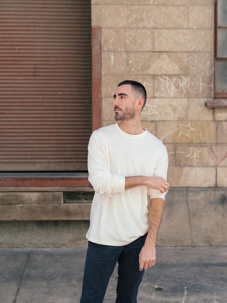 Hemp Clothing Australia Unisex Boxy Long Sleeve Tee Natural Men Front