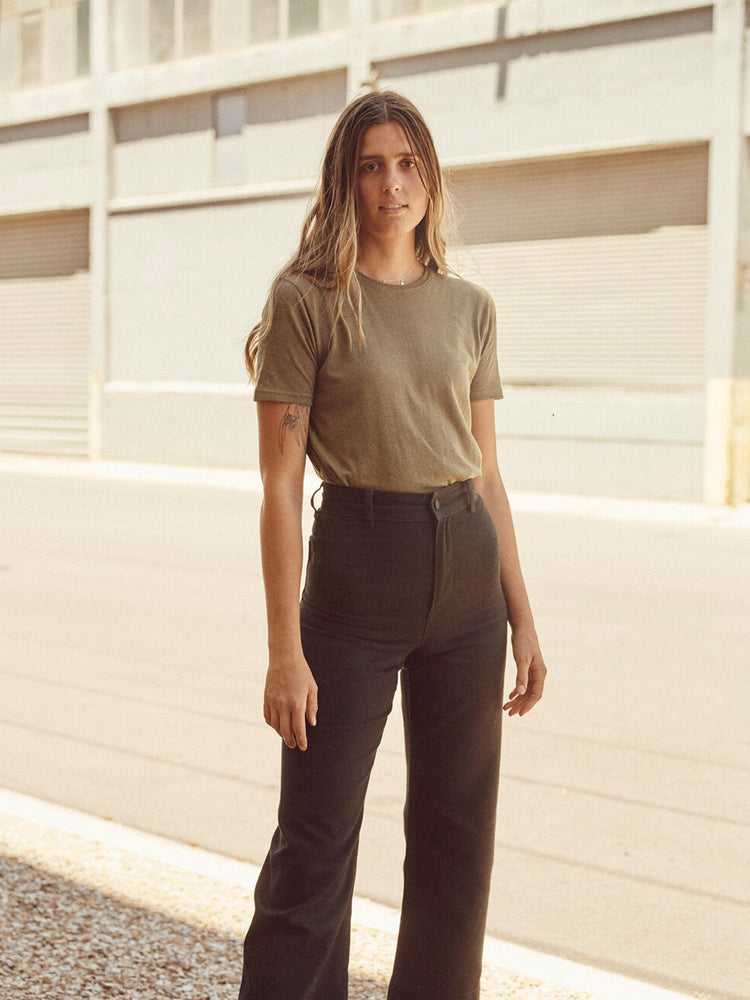 Meadow Store Hemp Clothing Australia Womens Olive Classic Tee Shirt Front