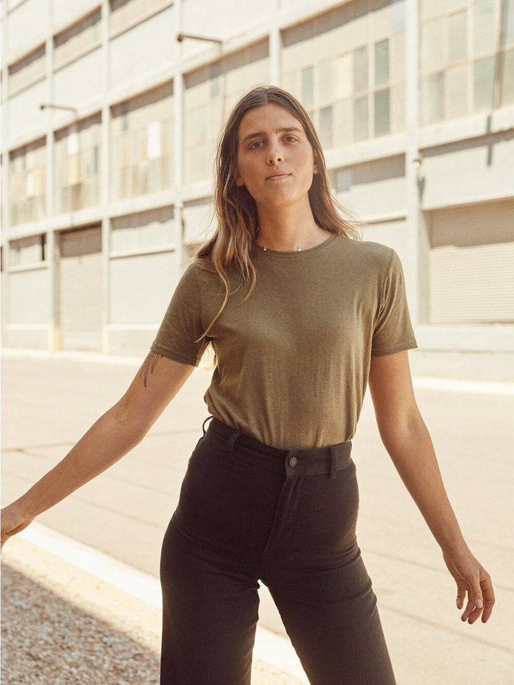 Meadow Store Hemp Clothing Australia Womens Olive Classic Tee Shirt Front