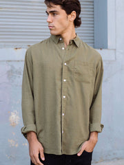 Hemp Clothing Australia Mens Hemp Rayon Button Down Shirt Olive Green Meadow Store Front