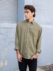 Hemp Clothing Australia Mens Hemp Rayon Button Down Shirt Olive Green Ethically Made Meadow Store
