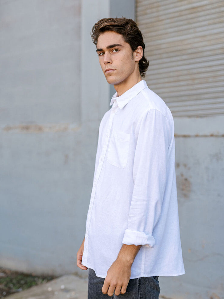 Hemp Clothing Australia Newtown Long Sleeve Shirt White Side