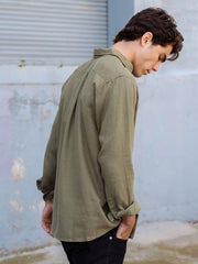 Hemp Clothing Australia Mens Hemp Rayon Button Down Shirt Olive Green Meadow Store