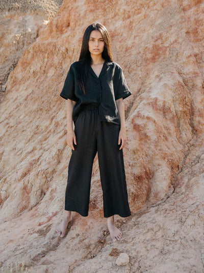 Hemp Clothing Australia Pull On Elastic Waist Pant Black Front