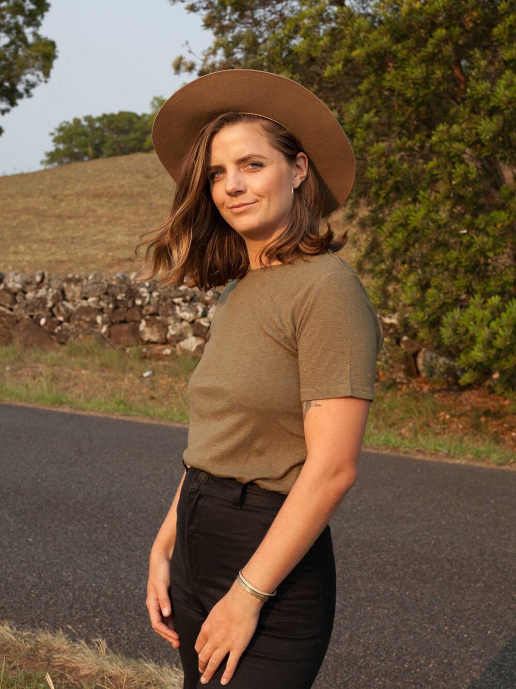 Meadow Store Hemp Clothing Australia Womens Olive Classic Tee Shirt Front