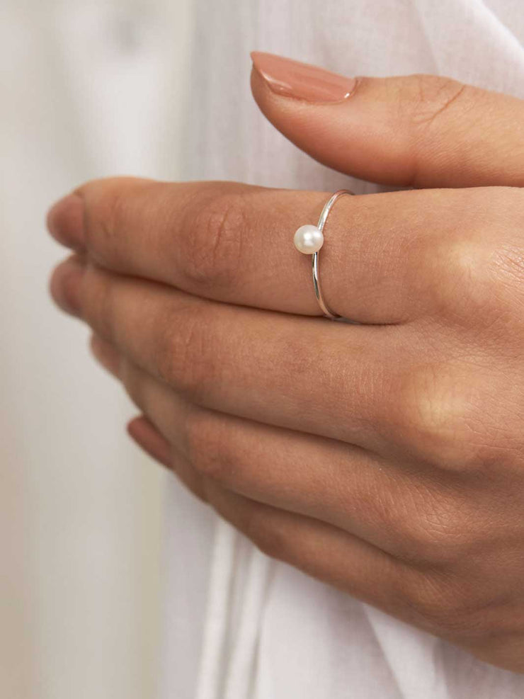 Midsummer Star Delicate Pearl Orb Ring Sterling Silver Meadow Store