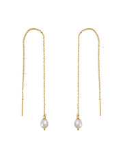 Drop Pearl Threader Earrings Gold