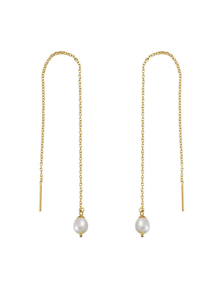 Drop Pearl Threader Earrings Gold