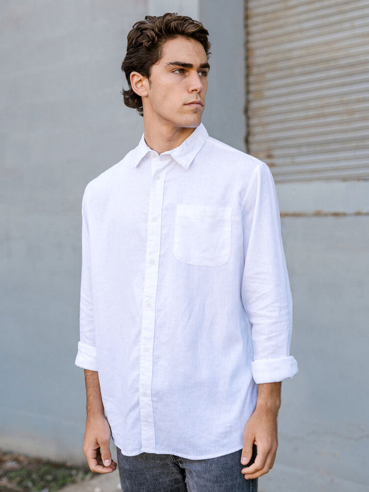 Hemp Clothing Australia Newtown Long Sleeve Shirt White Front