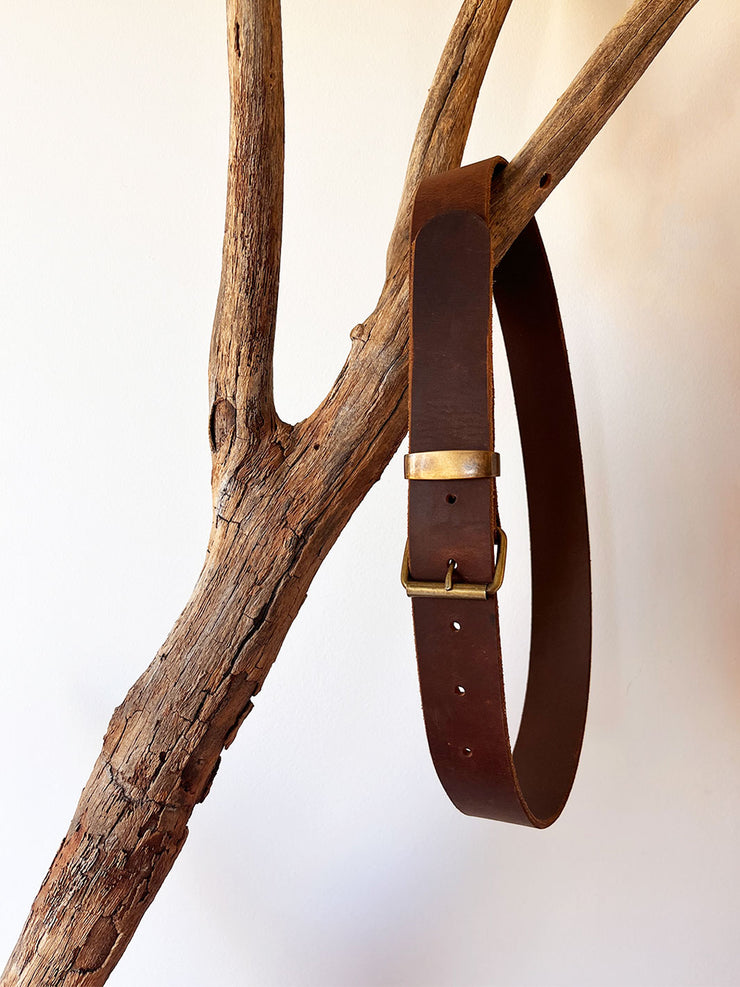 Handmade Brown Leather Belt Made in the Snowy Mountians NSW Australia